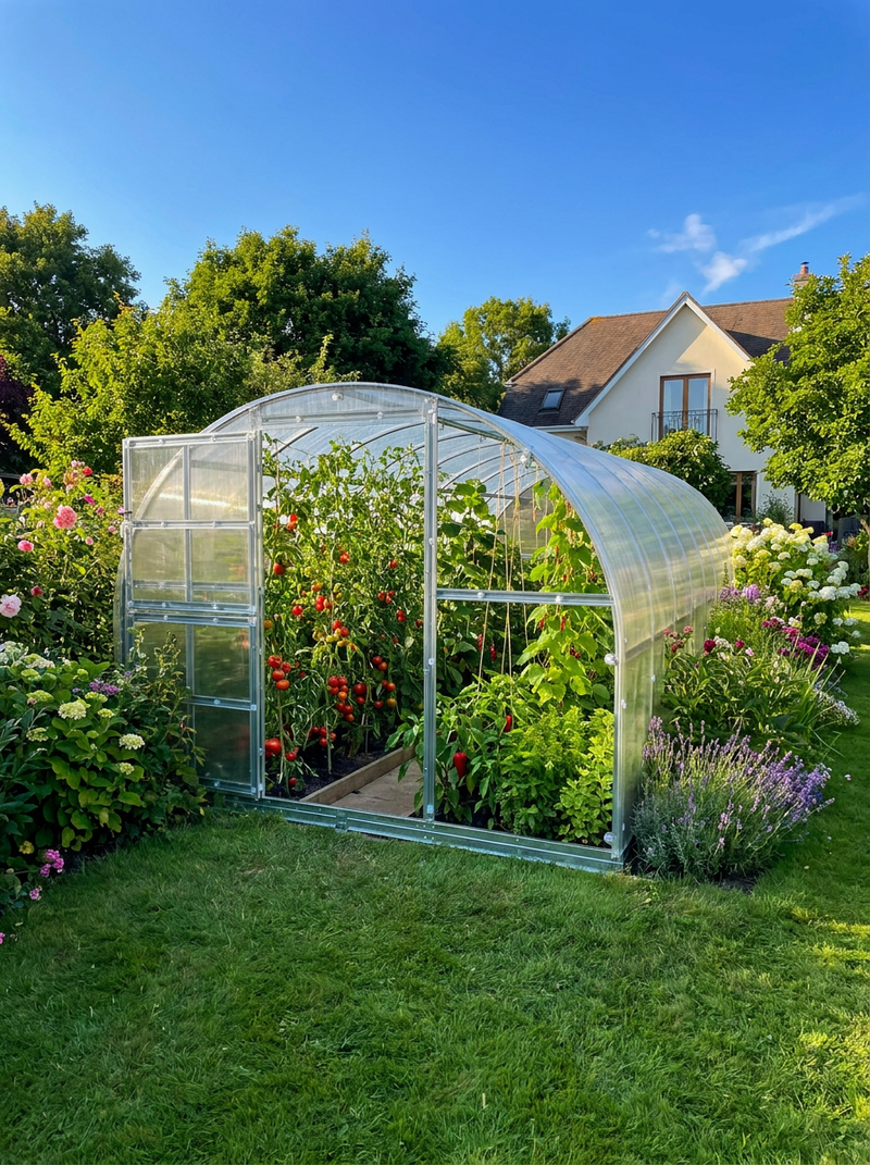 Été - Tomates, herbes et fleurs en pleine abondance.